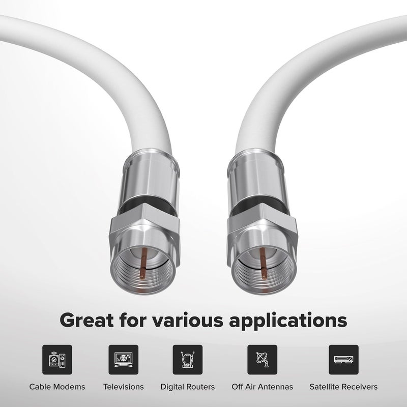THE CIMPLE CO 75 FT Solid Copper Coaxial Cable - RG6 Coax with Connectors, F81/RF, Digital Coax for Audio/Video, Cable TV, Antenna, Internet, & Satellite - White, 75 Feet (22 Meters) - Image 2